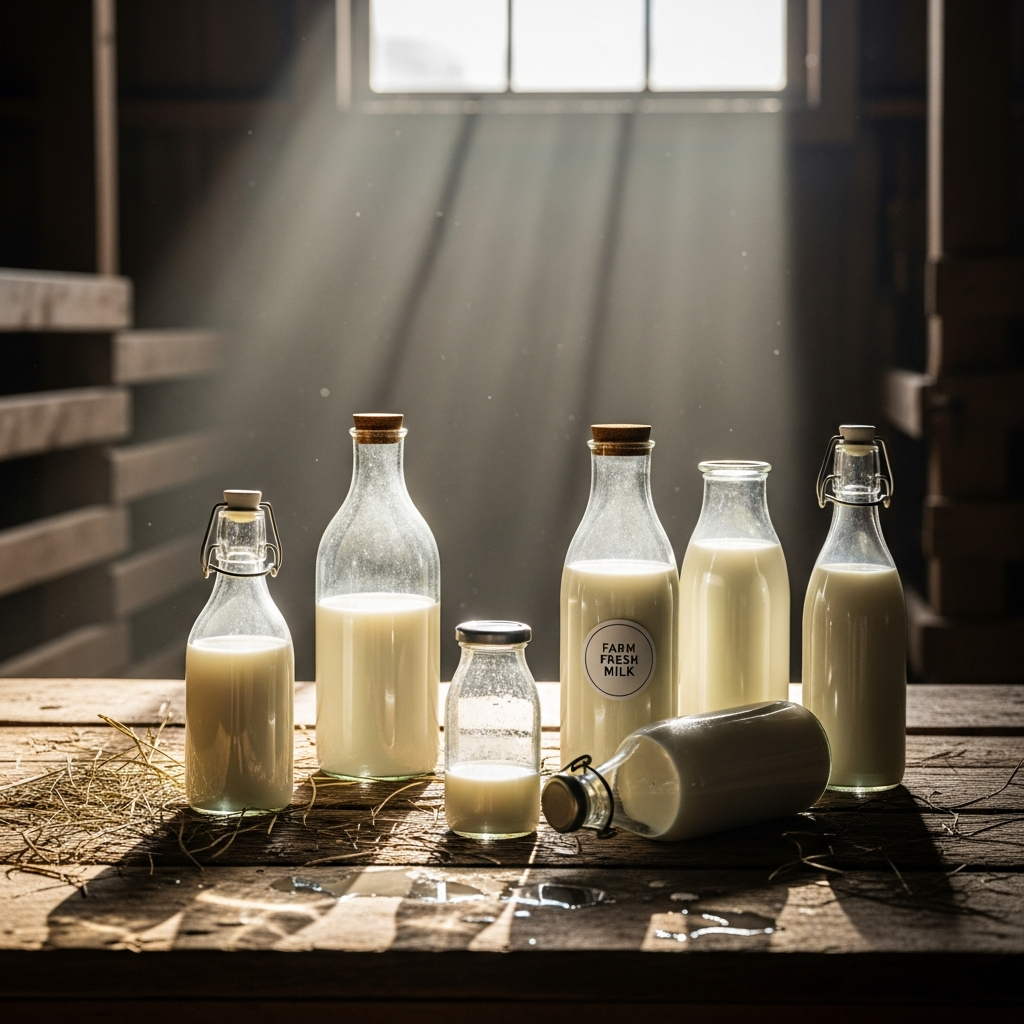 Fresh raw milk bottles for herdshare members